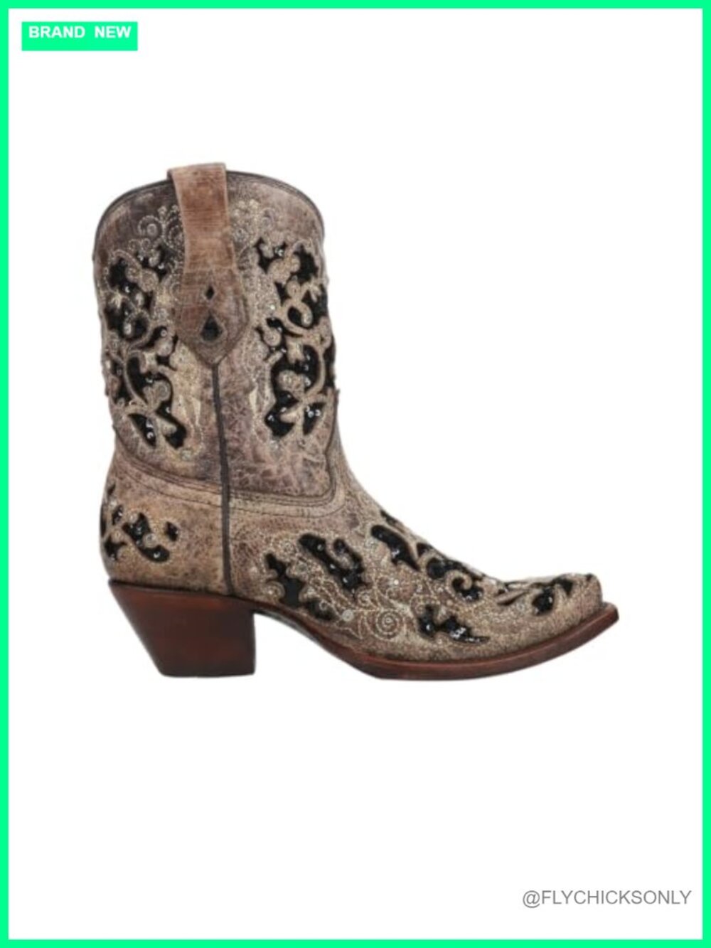 Corral Snip Toe Embroidered Glitter Inlay Leather Cowboy Boots
